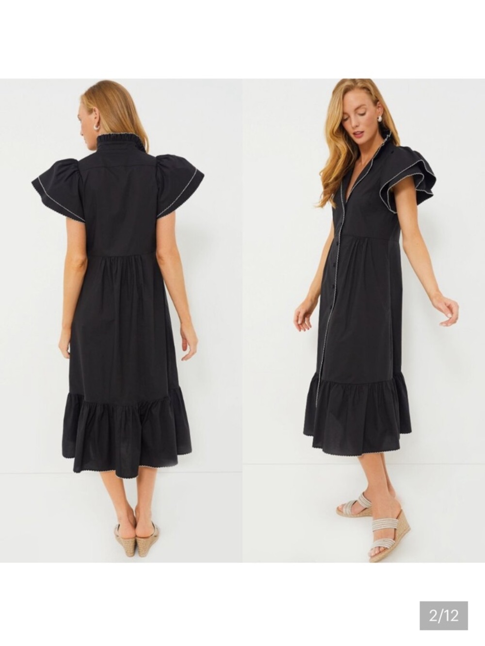 Tuckernuck Alice Black Ruffle-Sleeve Button-Front Midi Dress - Picture 2 of 9
